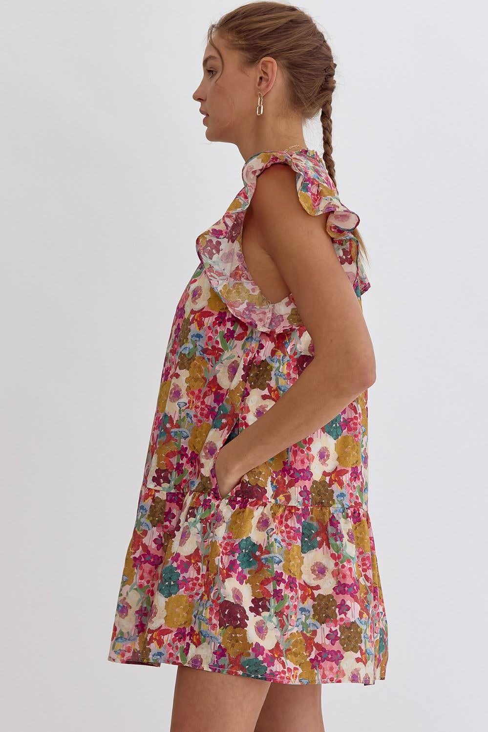 D22147 Fuchsia Flower Dress